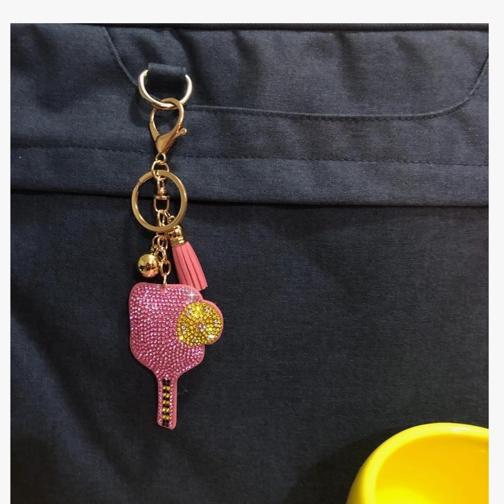 Pink Pickleball Rhinestone Keychain/purse charm!! - Picture 2 of 4